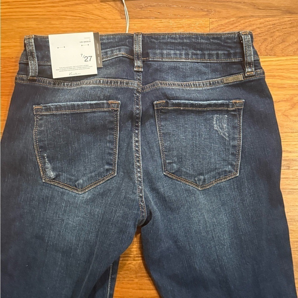 KanCan Safari Soul Skinny Jeans Distressed Leopard Print Patch Dark Wash 7/27 - Picture 6 of 10